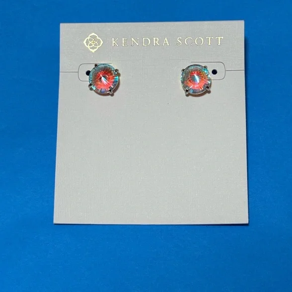 NWT Kendra Scott Silver Jolie Stud Earrings in Dichroic Glass - Picture 6 of 8